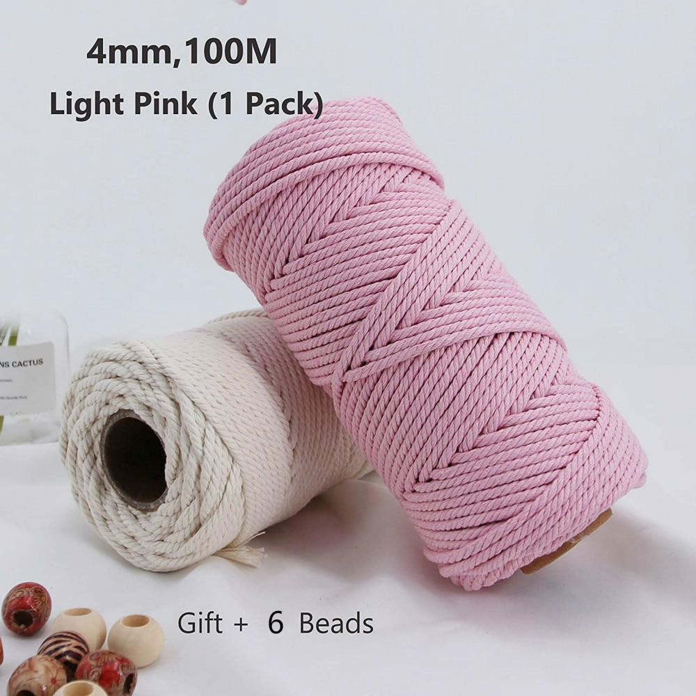 4mm 100%  bomuldssnor farverig reb ledning beige snoet håndværk macrame snor gør-det-selv bryllup hjem tekstil dekorative forsyning 100m