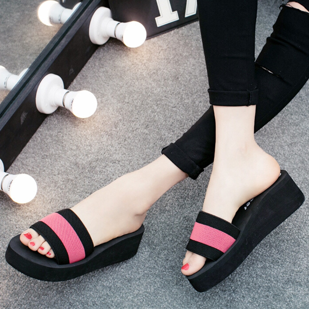30 # Kleur-Geblokkeerde Slippers Elegante Dames Zomer Slippers Indoor En Outdoor Flip-Flops Strand Schoenen Gestreepte gedrukt Slippers