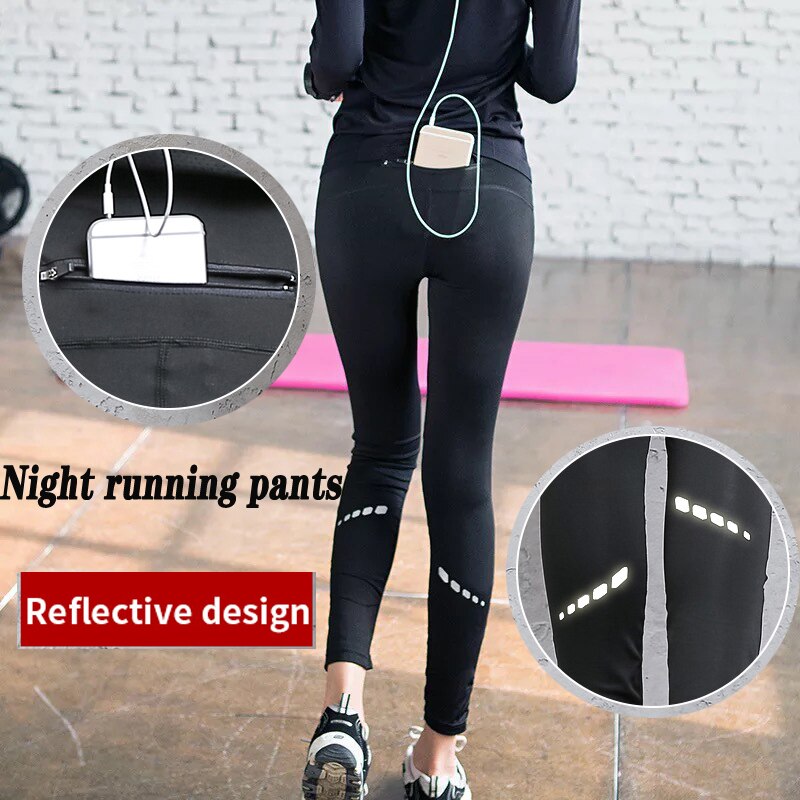 Winter Running Tights Vrouwen Reflecterende Rits Zwart Leggings Gym Hardloop Yoga Legins Running Broek Vrouwen Compressie XL