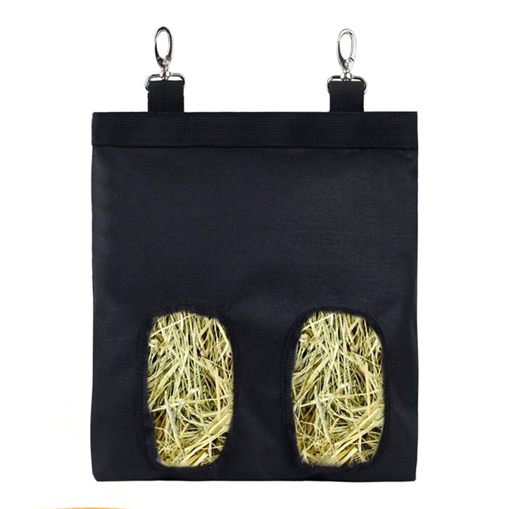 Oxford Cloth Small Animals Supplies Hay Bag Hanging Pouch Feeder Holder 2/4 Holes Hay Bag Hanging Feeder Sack Holder: 2 Holes Black