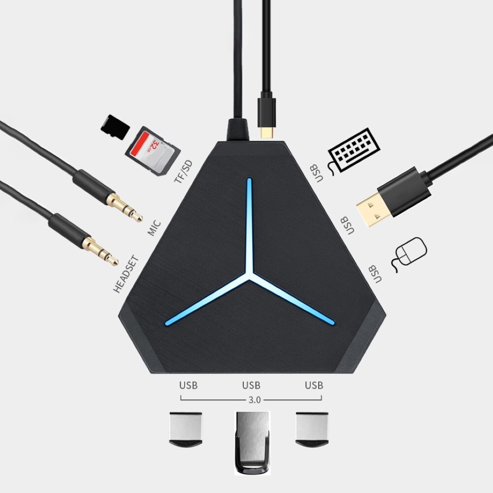 Multiple Port USB 2.0 AUX TF Card Reader Hub 1m Cable Splitter Adapter for PC Portable with Indicator Light Plug and Play