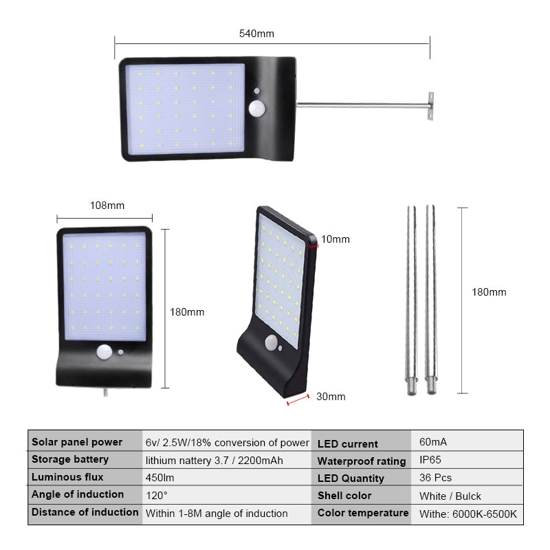 Solar Lamp Outdoor Led Light PIR Motion Sensor LED Solar Power Wall Street Garden Light Security Spotlight Waterproof Decoration