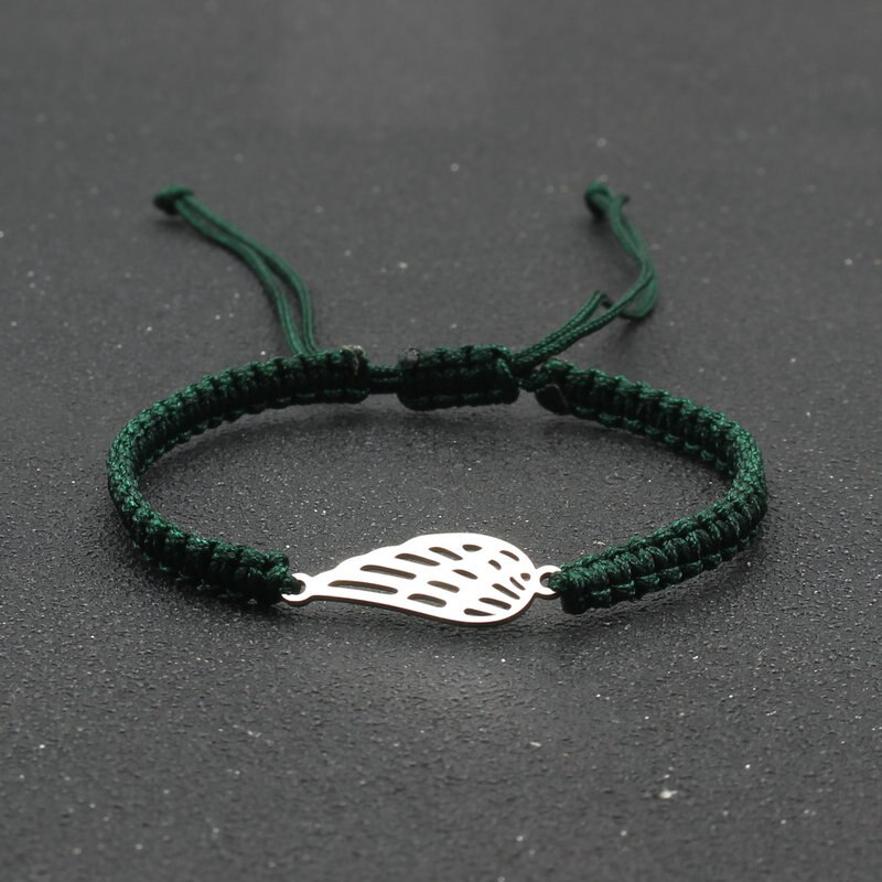 Bransoleta ze stali nierdzewnej Angel Wing Charm bransoletka ręcznie pleciona regulowana Lucky czerwona linka bransoletki dla kobiet mężczyzn biżuteria przyjaźni: Dark green