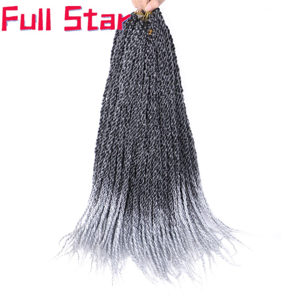 Full Star-extensiones de cabello para mujer, 22 ", 3D Cubic Twist, trenzas de ganchillo, 12 hebras, degradado, insecto negro, pelo trenzado sintético: T1B / gris