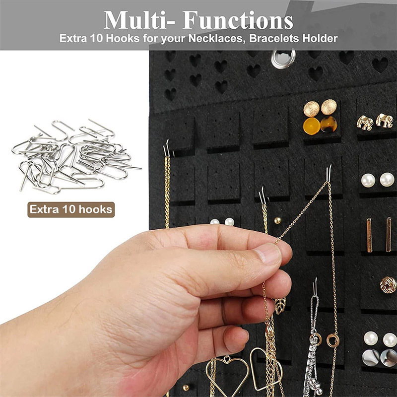 Bolsa de joyería montada en la pared, exhibición de joyería, pendientes de fieltro, bolsa de almacenamiento, collar, anillo, organizador y embalaje de joyería