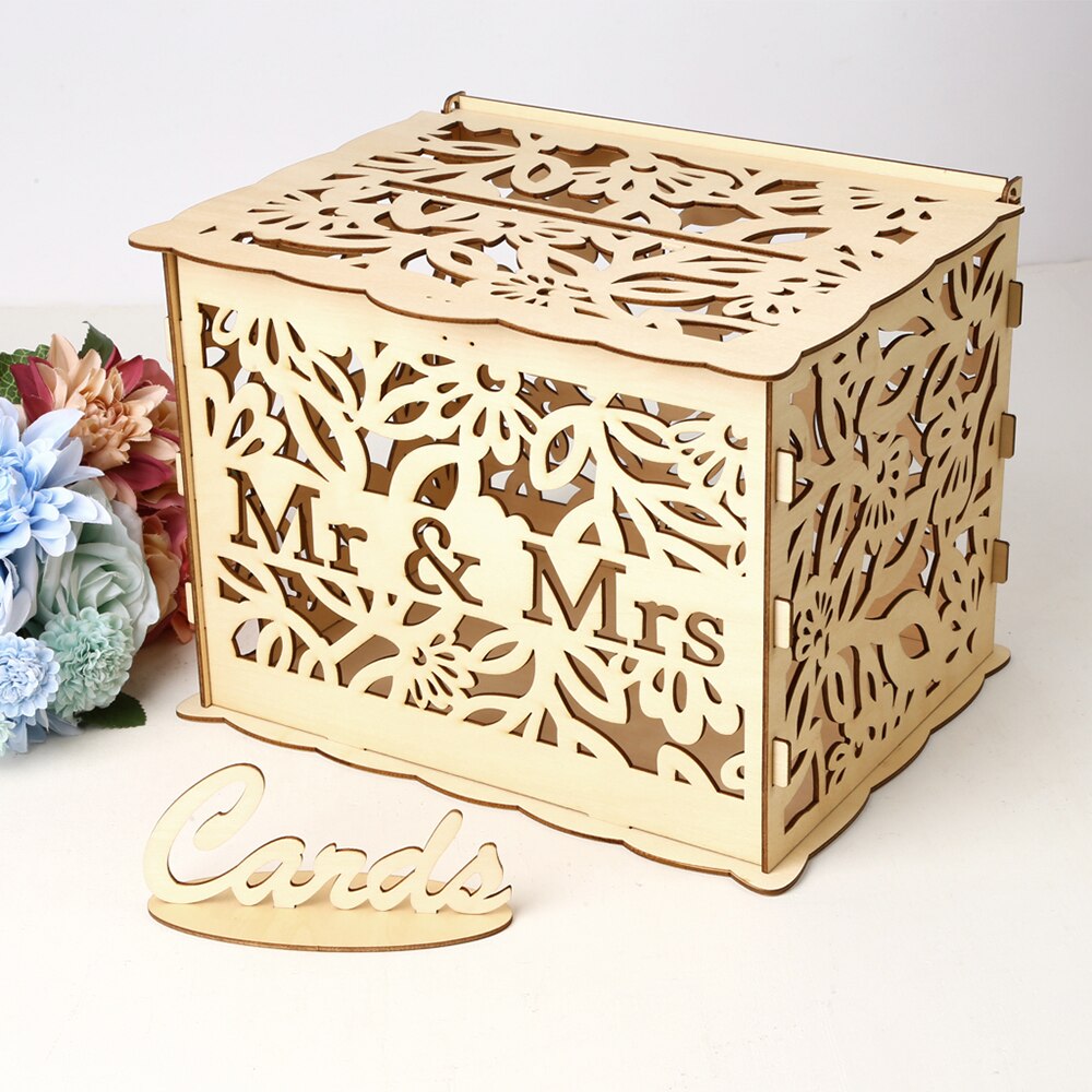 DIY Holz Hochzeit Karte Kasten mit Schloss Karte Zeichen Rustikalen Hohl Karte Halfter Empfang Hochzeitstag Party Dekoration