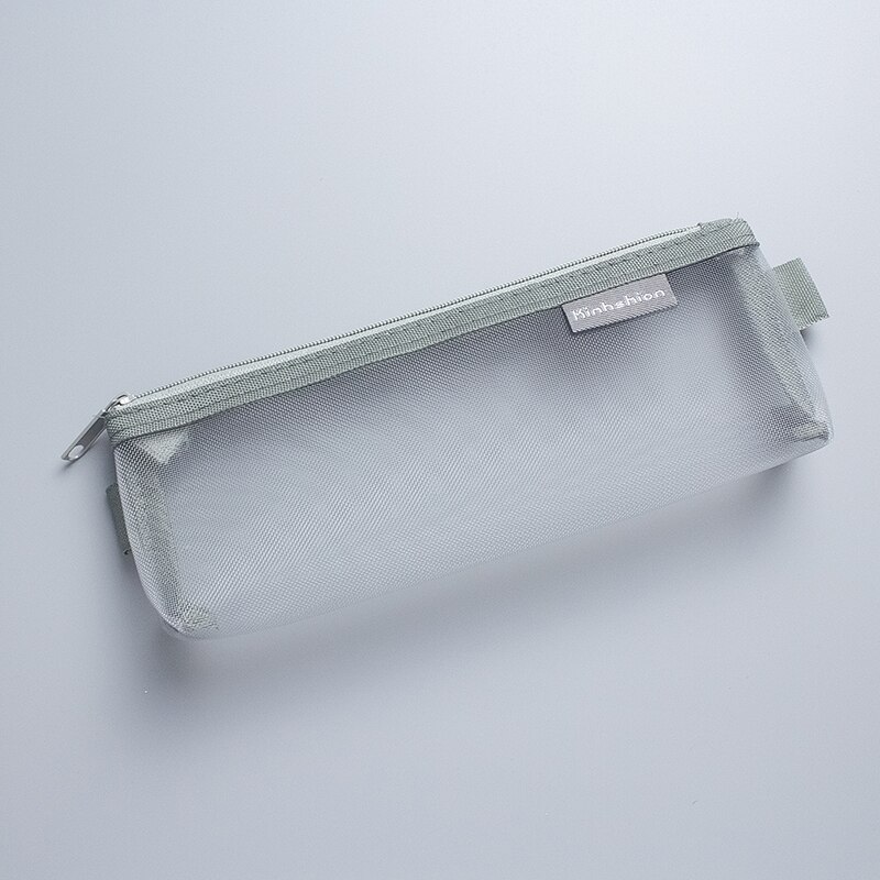 Simple Transparent Mesh Pencil Case Office Student Pencil Cases Nylon Kalem Kutusu School Supplies Pen Box Astuccio Scuola: Short type gray
