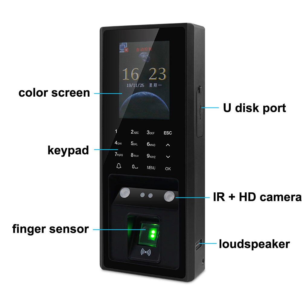 TCP Biometric Fingerprint & face Access Control device System support 300pcs faces /3000 figners 2.8inch LCD