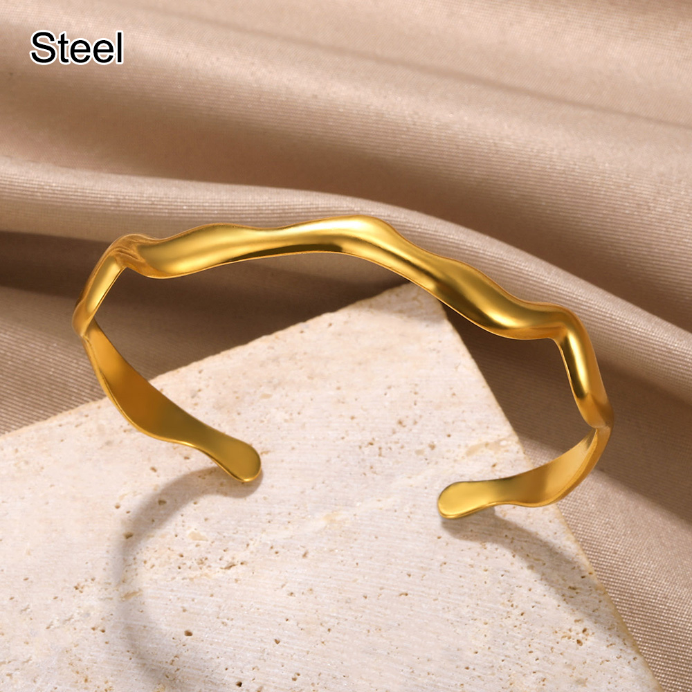Stainless Steel Wide Bangles for Women Luxury Gold Color Open Chunky Cuff Bangle Bracelet femme Vintage Wedding Jewelry: ROSE GOLD COLOR