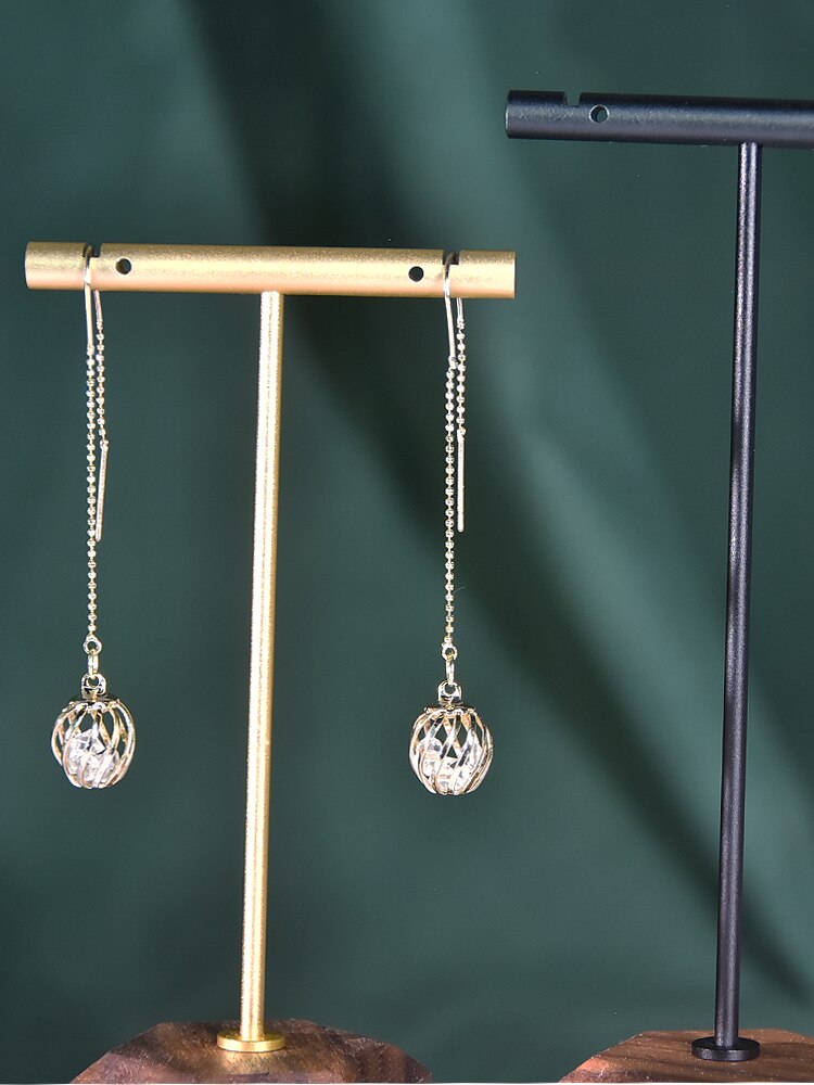 Smykker øreringe navle ring t-formet hængende display rack 3 stk / sæt forgyldt metal stativ øreringe arrangør holder counter showcase
