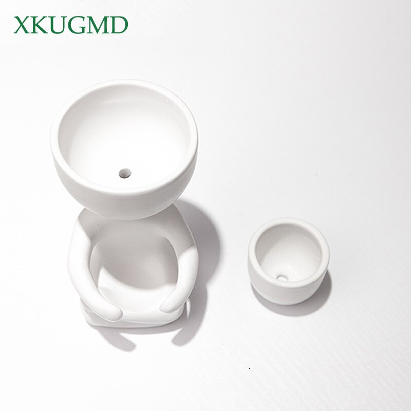 Humanoid Ceramic Flower Pot Character Sitting Posture Sculpture Vase Desktop Flower Arrangement Container Couple Ornaments