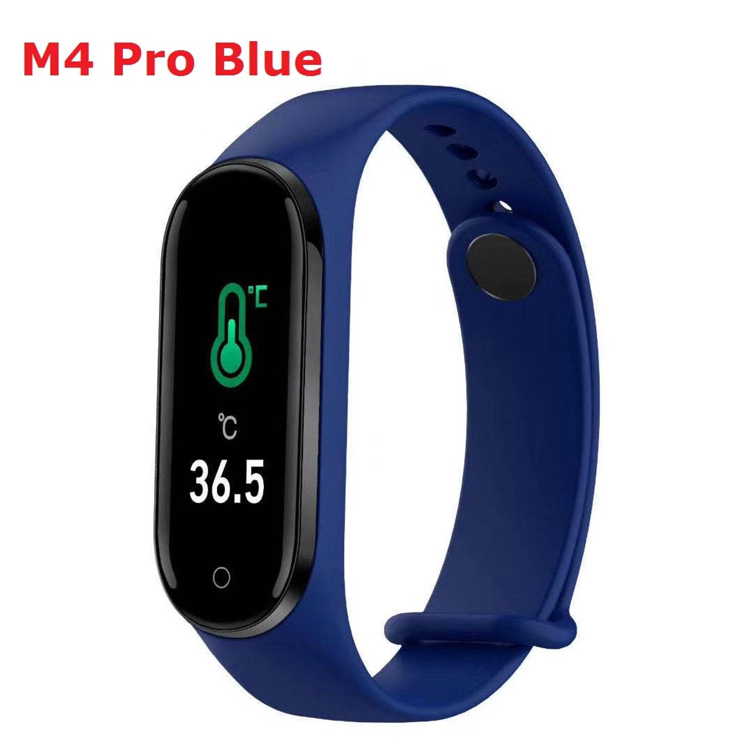 M4 Pro Smart Band Thermometer Heart Rate Blood Pressure monitor Men Smart watch Fitness bracelet Smartband For Android IOS: M4 Pro Blue