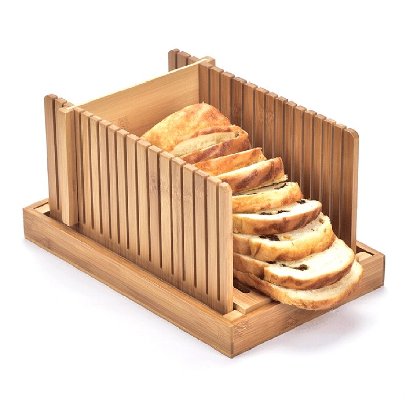 Sammenklappelig bambus træbrødskærer skærer toast brød skære guide skiver maker