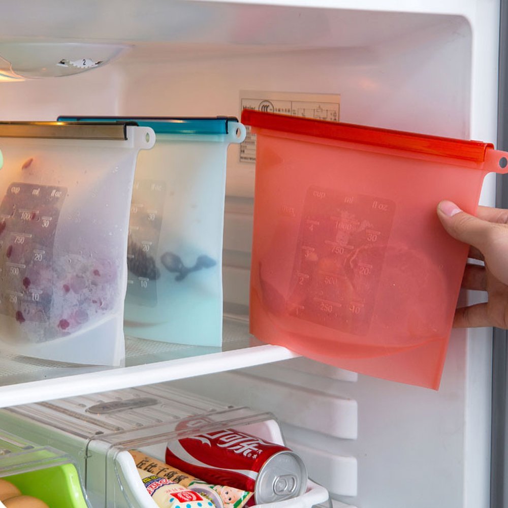 Bolsas reutilizables de silicona para alimentos al vacío, sellador de alimentos frescos, bolsas de almacenamiento de leche y fruta, nevera, bolsa organizadora para almacenamiento, 1000ml
