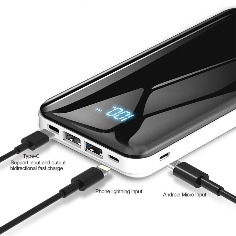 30000mAh batterie externe Powerbank chargeur de voyage en plein air LCD affichage numérique LED éclairage téléphone batterie externe pour Smartphone