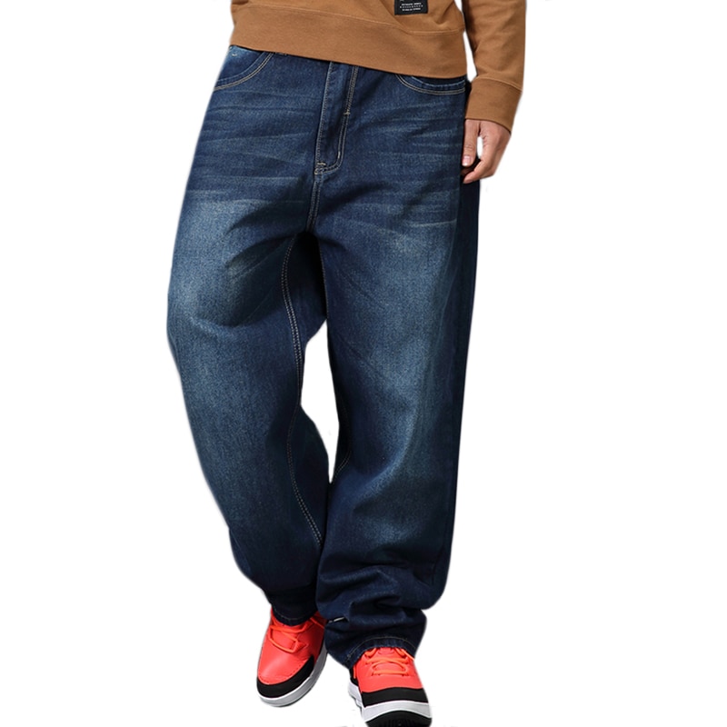 Hip Hop Men Blue Wide Leg Baggy Jeans Streetwear Bleached Mens Hiphop Loose Denim Pants Plus Size Man Skateboarder Jeans