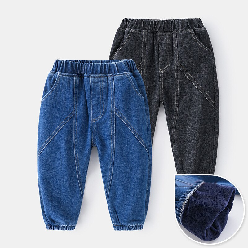 Herbst Winter Plus samt feste farbe Denim hosen für junge Plus dicke und warme Baby jungen Schlauch jungen lässig Schlauch freundlicher Schlauch