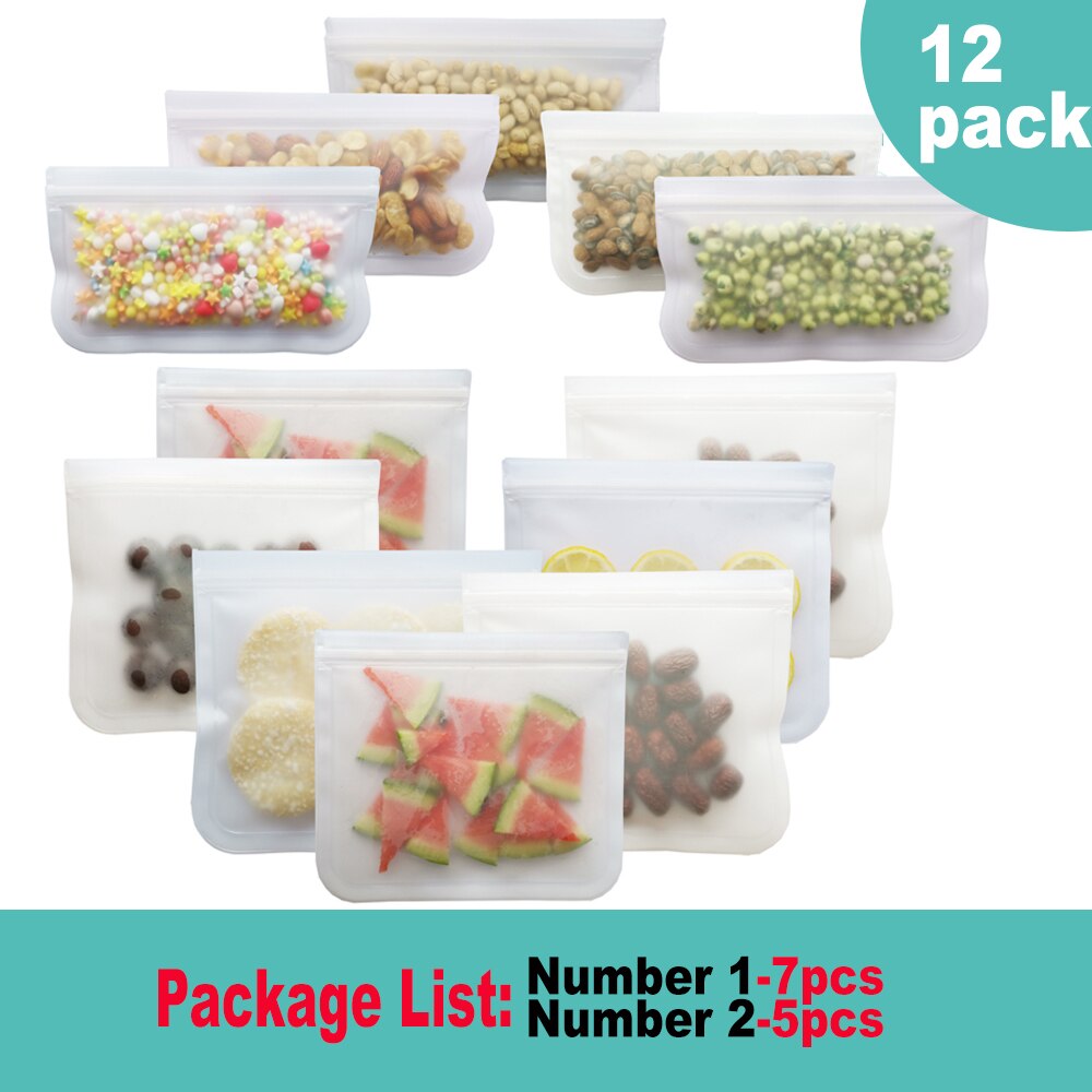 5-12 szt. Świeże torby robić przechowywania matowe pojemnik silikonowy na żywnosć worek szczelny szczyt owoce na przekąnarty pojemniki na domowy lodówka: 12 szt