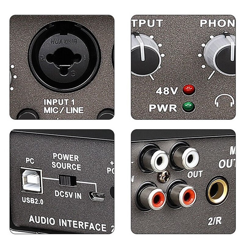 -External Sound Card Two Input And Four Output 48V Phantom Stereo Sound Card Plug And Play Suitable For Windows Linux PC