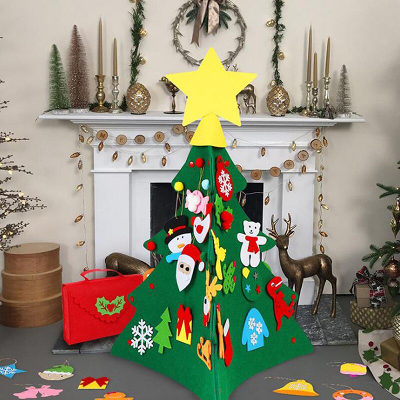 3D Diy Vilt Kerstboom Sneeuwpop Met Ornamenten Kids Jaar Speelgoed Xmas Party Decoratie Boom