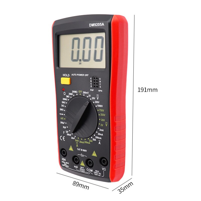 DM9205A 9205a multimètre numérique testeur compteur capacité ca/cc voltmètre 1000V courant 20A mètre LCD 1999 comptes