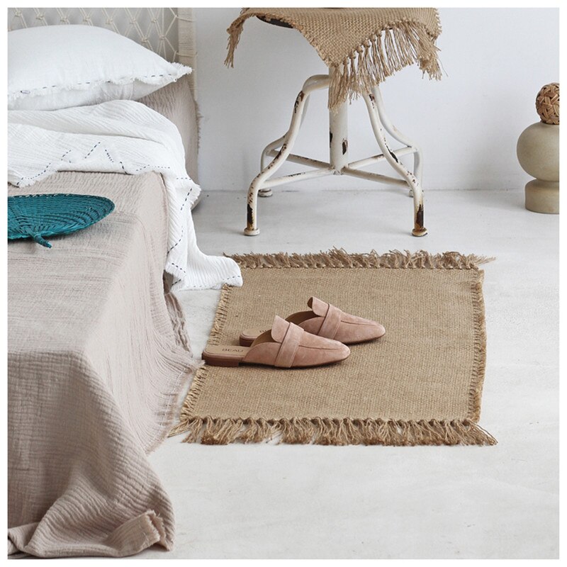 Jute matta område mattor macrame bord löpare bord tyg dekoration matta med tofsar badroom golvmattor nordisk chic rumsinredning