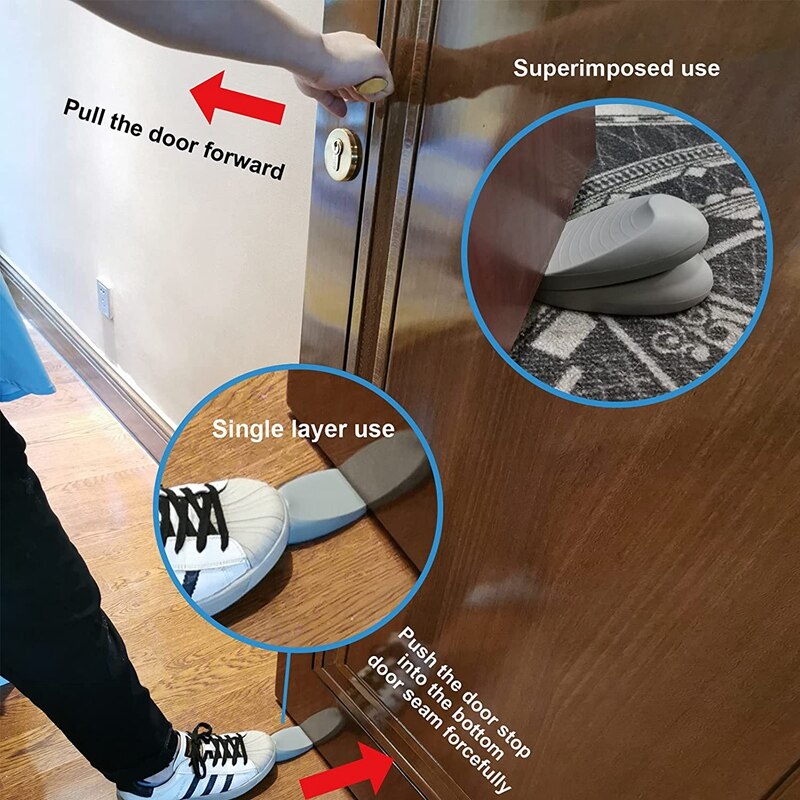 Door Stoppers Rubber Door Stop, Door Wedge Stoppers Heavy Duty Door Jam, Door Stops With Door Holder (3 Pack Gray)