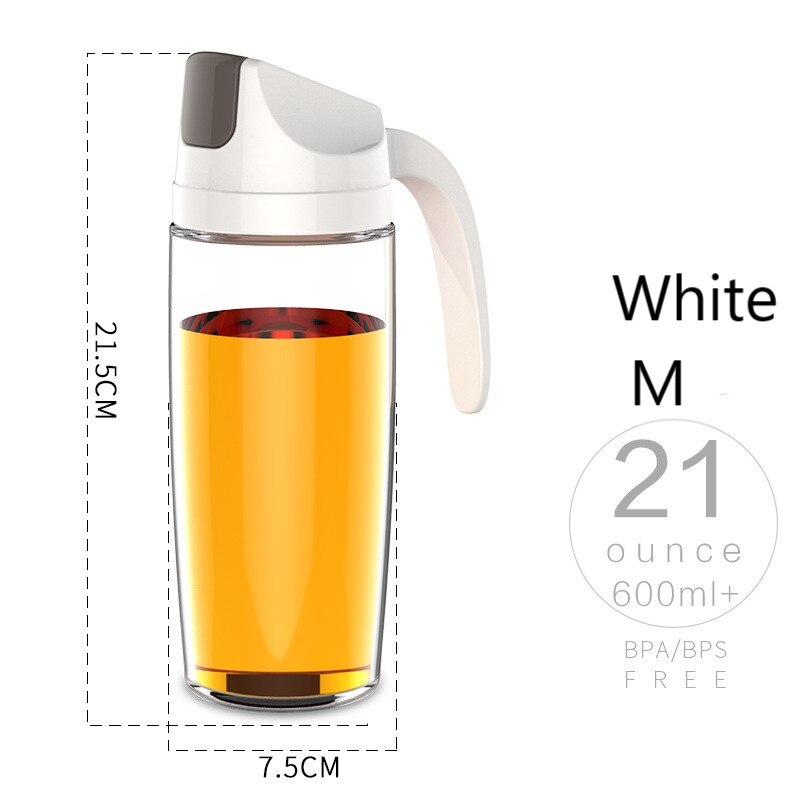 Distributeur de bouteilles d'huile en verre, étanche, à rabat automatique, huile d'olive, vinaigre, condiments, Transparent, accessoires de cuisine: 600ml White