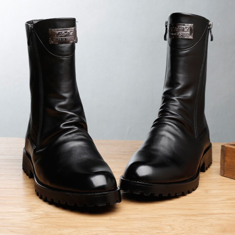 Botas de vaquero de italiana para hombre, calzado informal para moto, zapatos negros de cuero genuino para Otoño e Invierno