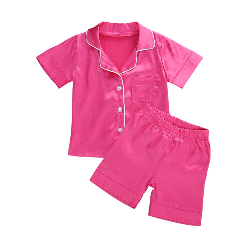 Pudcoco Peuter Kids Baby Meisjes Satijn Pyjama Set Lange/Korte Mouwen Button-Down Nachtkleding Pjs Trainingspak Outfits 1-7T: Short Sleeve / 120