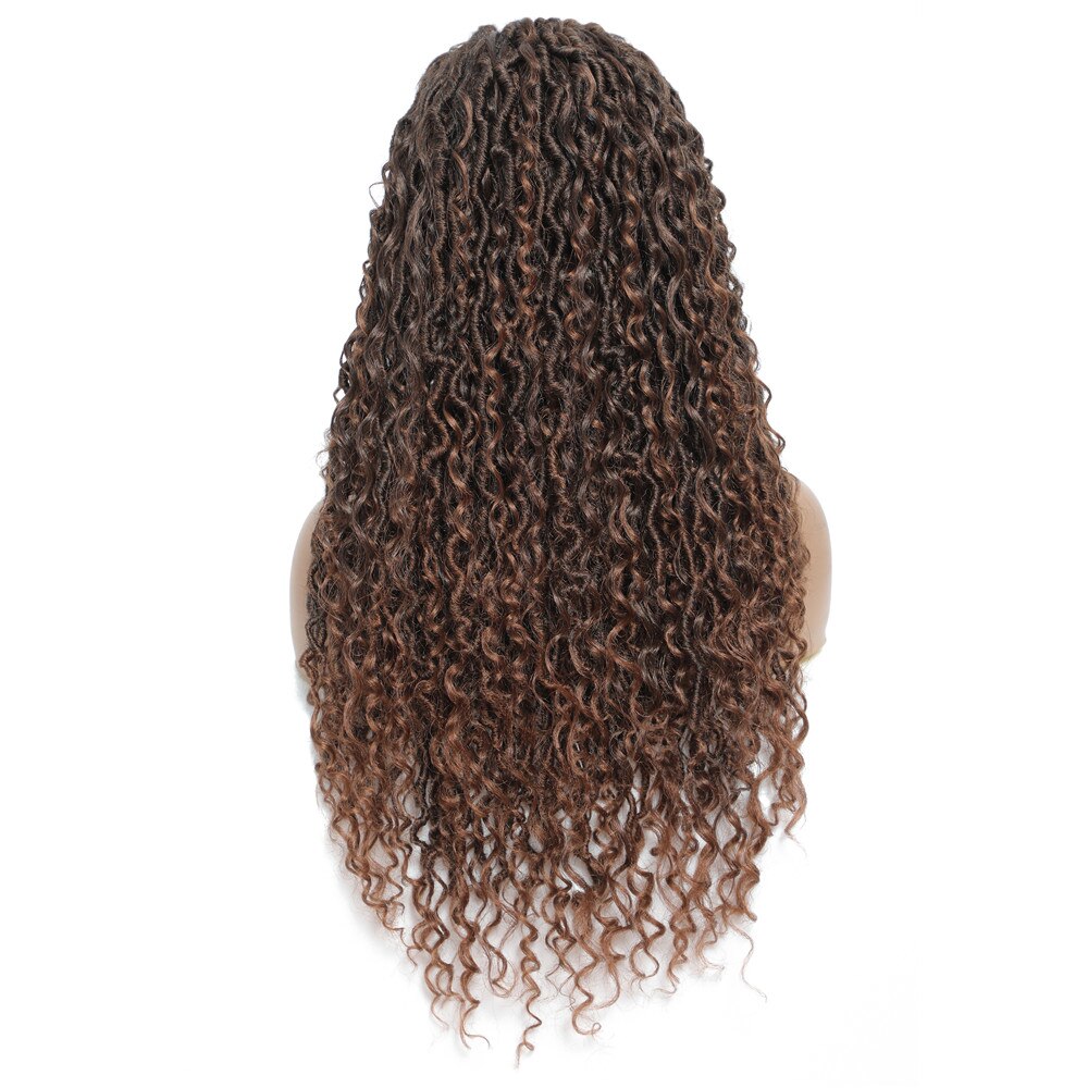 Soku Brown Dreadlocks Braided Wigs Synthetic Lace Frontal Wig with Faux Locs Curly River Crochet Braid Middle Part Braids Wig: T1B/30