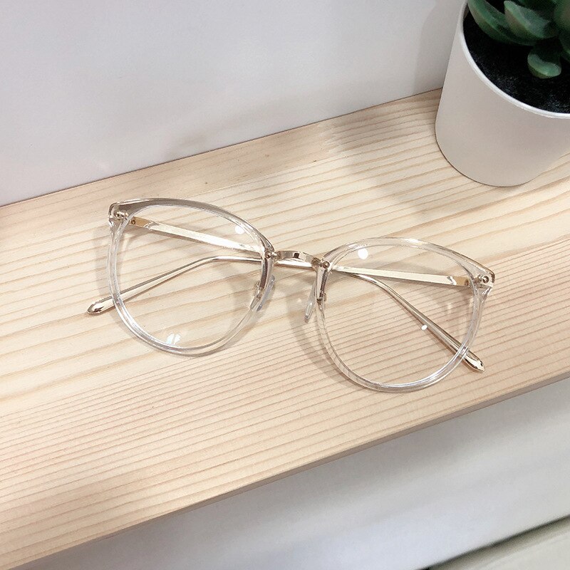 Women Men Optical Glasses Frame Round Oversized Eyeglasses Frames Metal Spectacles Clear Lenses Glasses: TRAN