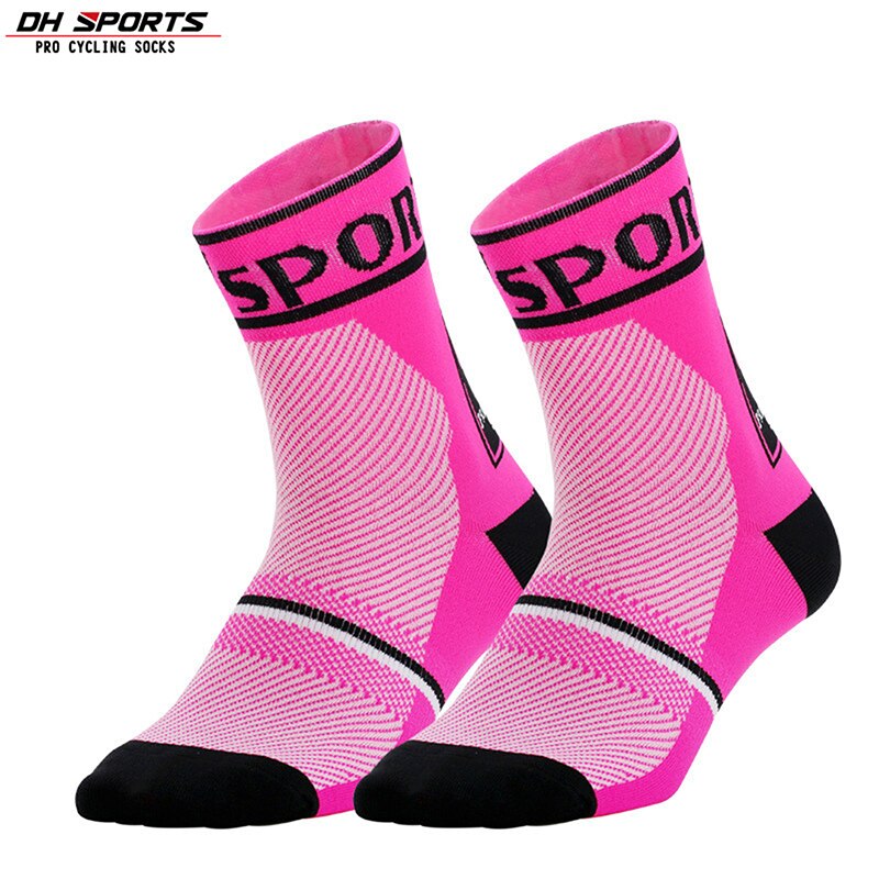Cycling Socks Compression Team Bike Outdoor Hiking Basketball Running Breathable Stocking Unisex: rose red / 35-39