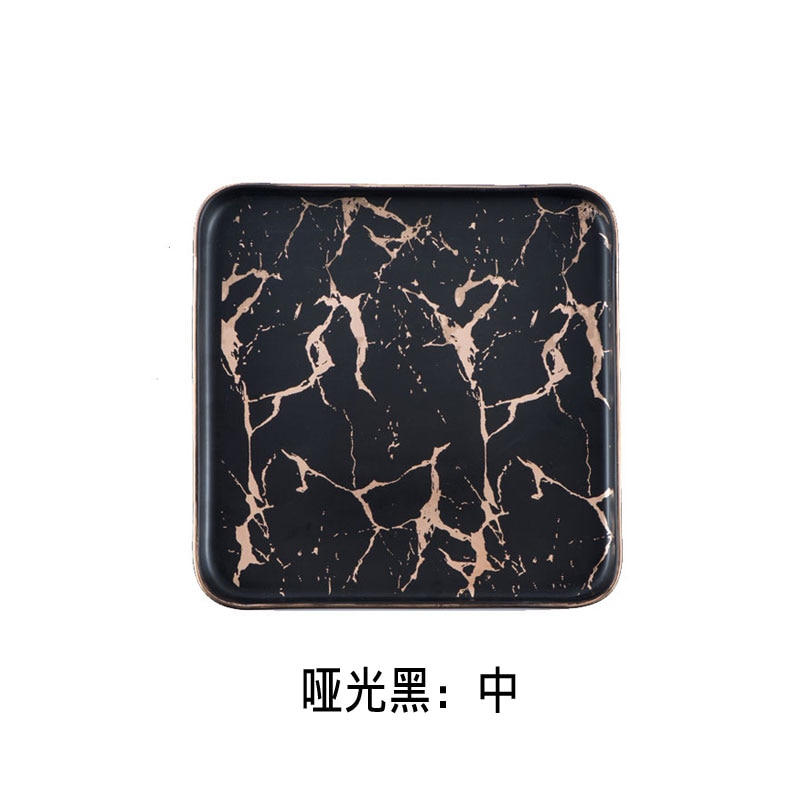 Quadrat Geschirr Marmor Platten Keramik Geschirr Gold Inlay Porzellan Nachtisch Platte Steak Salat Snack Kuchen Platten: Schwarz--M