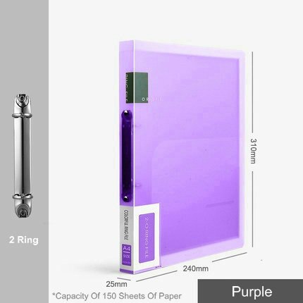 Carpeta de archivos con 3 anillas de colores, organizador de papel A4, 2 anillas transparentes, fundas organizadoras de documentos, carpeta de PVC A4: 2 Ring    Purple
