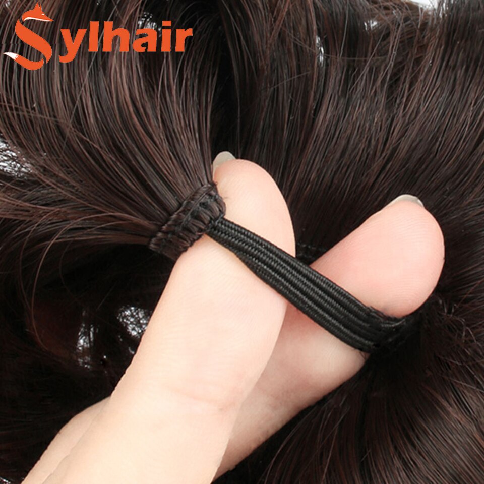 Sylhai-moño de pelo rizado sintético para mujer, moño marrón desordenado con cuerda elástica para el cabello, banda de goma, extensiones de cabello