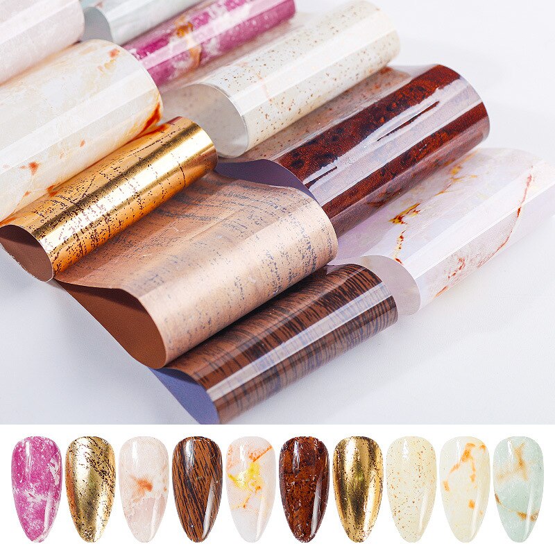 Snakeskin Marble Sticker Set Gold and silver Nail Foils Transfer Wraps Nail Art Decoration Star transfer paper 10Rolls/Bottle