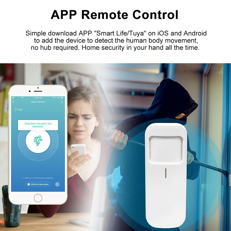 Sensor de movimento pir, sensor inteligente sem fio para uso doméstico, detector infravermelho, alarme de segurança, funciona com o aplicativo tuya, controle remoto
