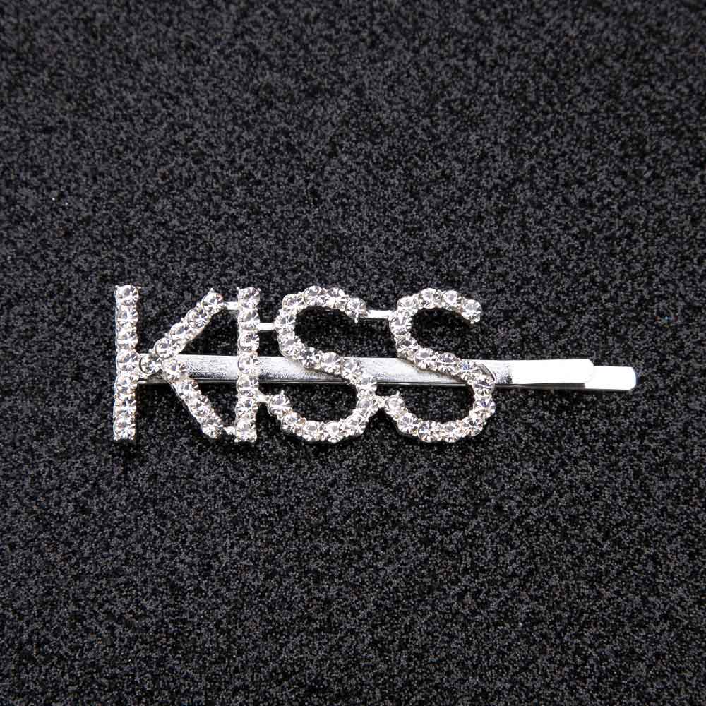 Bling glimmende strass steentjes letter haarspeldjes voor vrouwen zilveren haarspelden kristallen woorden haarspeldjes stylingtool aangepaste haaraccessoires: Kus