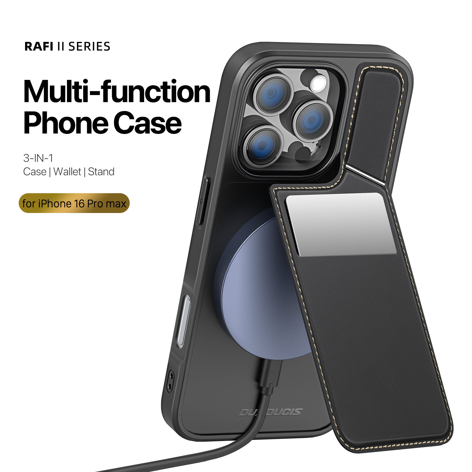 Funda magnética DUX DUCIS 3 en 1 para iPhone 16 Pro Max, funda 15 plus 14 13 Magsafe, funda multifuncional con soporte para teléfono, billetera