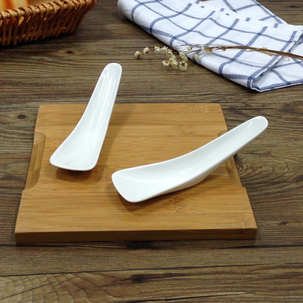 Plato de cerámica, cuchara de aperitivo de una mordida, juego de platos en forma de cuchara de 4 Uds