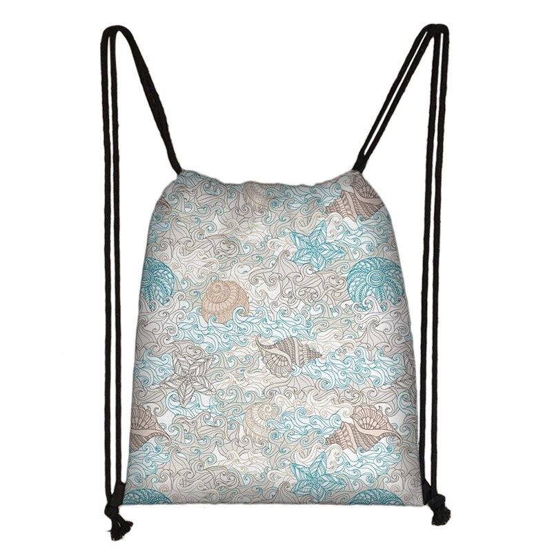 Zee Conch Tekening Afdrukken Trekkoord Tas Vrouwen Opbergtas Jongens Meisjes Casual Fish Zeester Patroon Reistassen Boekentas: skdconch04