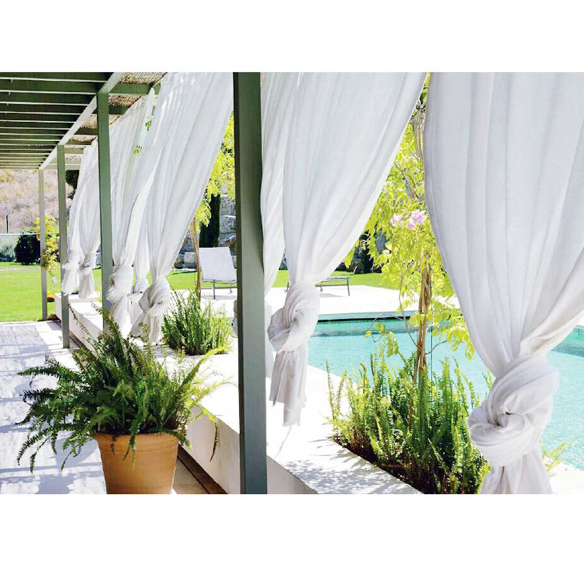 Waterproof Garden Decoration Outdoor Sheer Curtains For Porch Beach Patio Exterior Voile With Sliver Ring Gromme