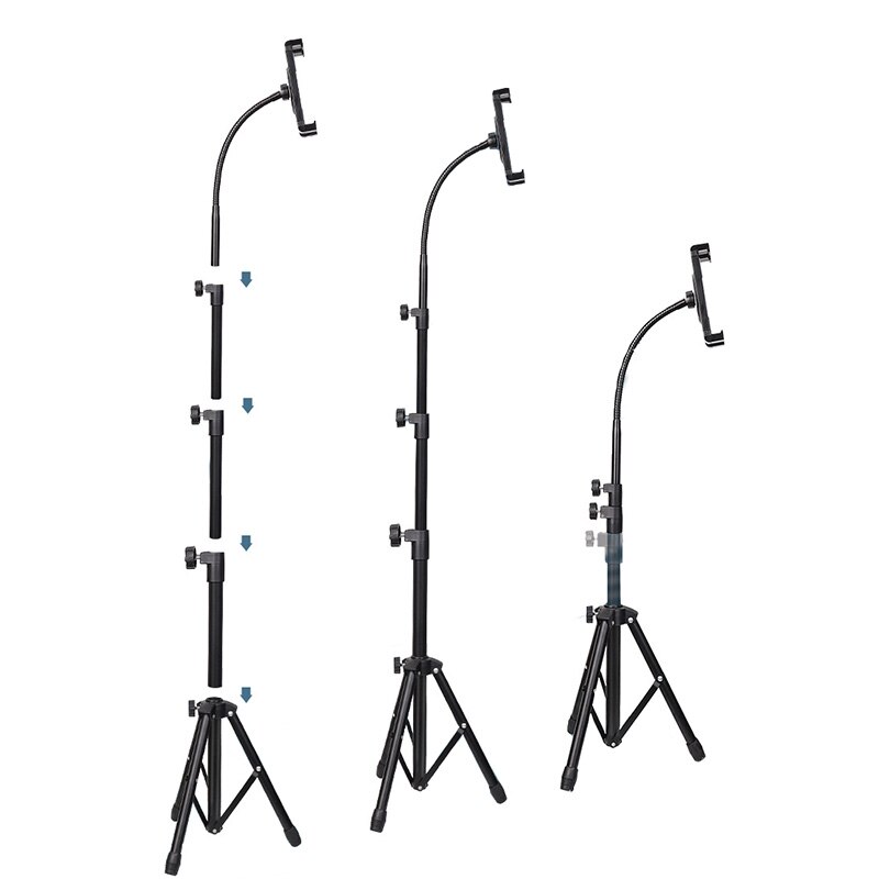 Vmonv Newest Tripod Floor Adjustable Soft Hose Tablet Stand for Ipad Air Pro 5-11.5 Inch Tablet Phone Holder for iPhone Samsung