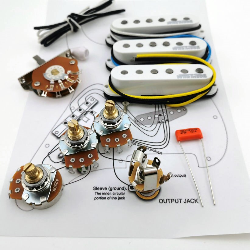 Wilkinson Wvs 60's Alnico5 Sss Single Coil Gitaar Pickups Met Alpha 250K Koperen As Bedrading Kit Voor-Stra /1 Set: pickups with Wiring