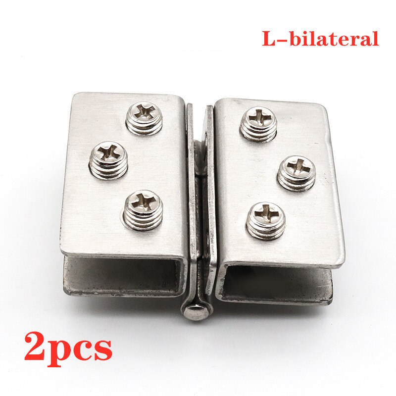 2pcs Stainless Steel Glass Door Hinge Wine Cabinet Showcase Single/Double Punch-free Fixed Hinge Bathroom Furniture Hardware: L-Bilateral hinge