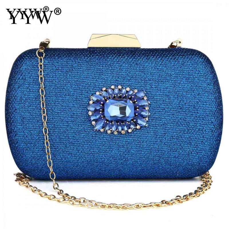 Bolso de noche con lentejuelas y diamantes de imitación, Pochette azul de con cristales, para , noche, boda, graduación,