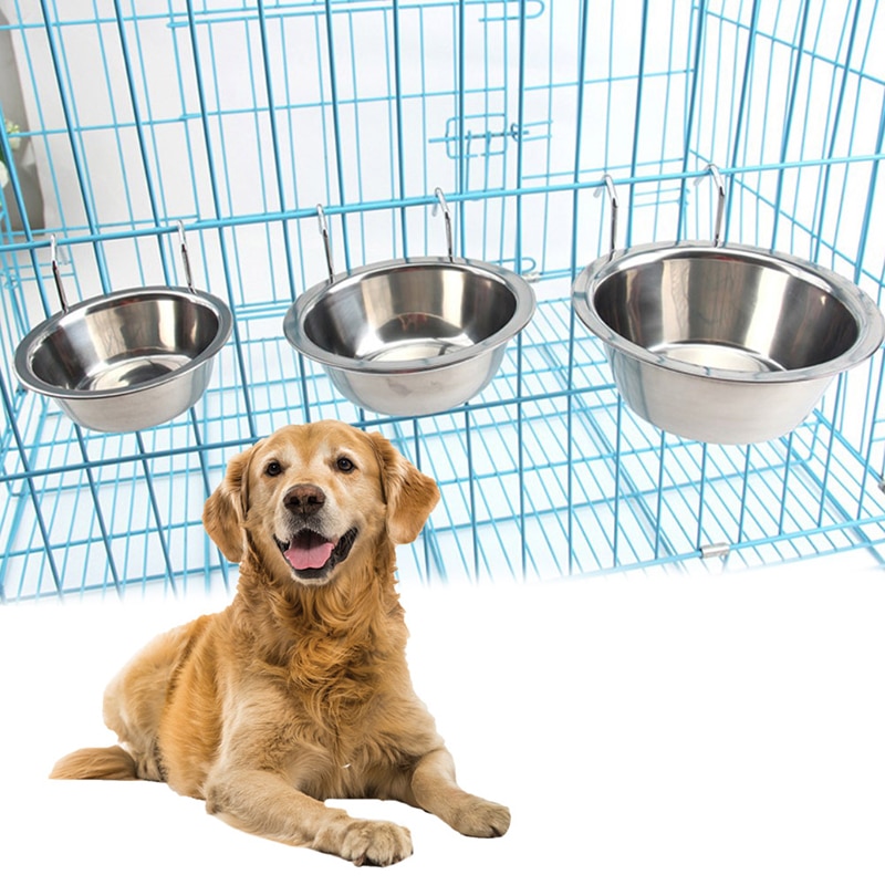 Stainless Steel Hang on Bowl For Pet Dog Cat Crate Cage Food Water Bowl Cage Hanging Pet Feeder Dog Eating Drinking Dish