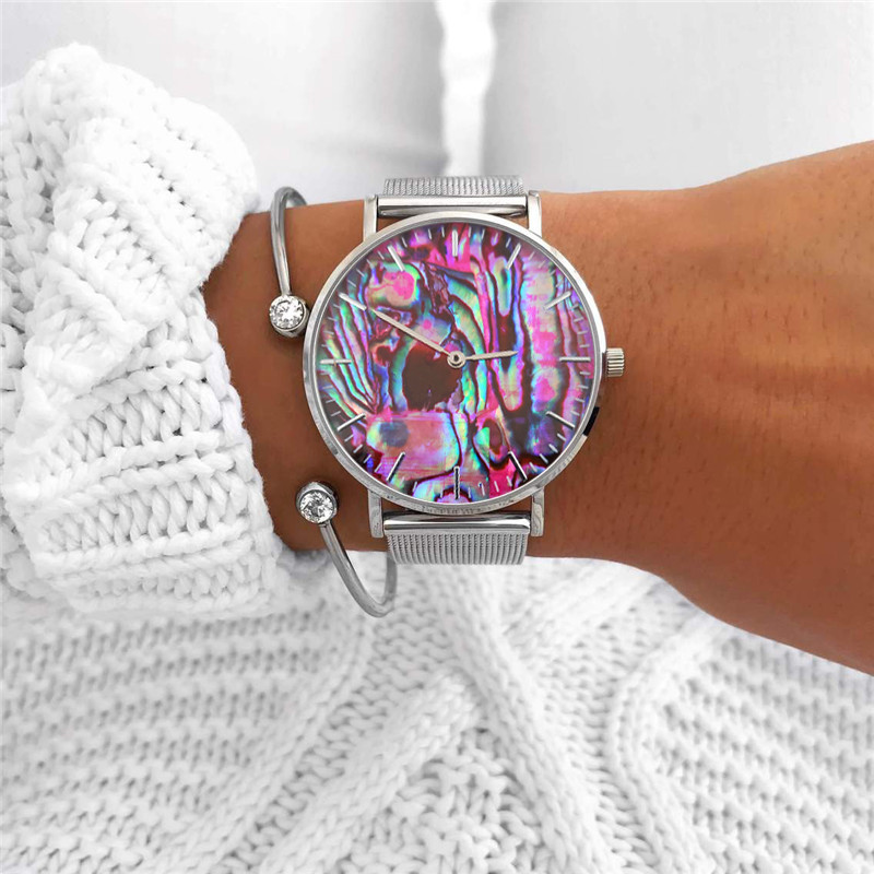 Horen Dida Coral Red Real Abalone Shell Horloge Horloges Met Roestvrijstalen Gaas Armband Bands Oceaan Serie Horloges