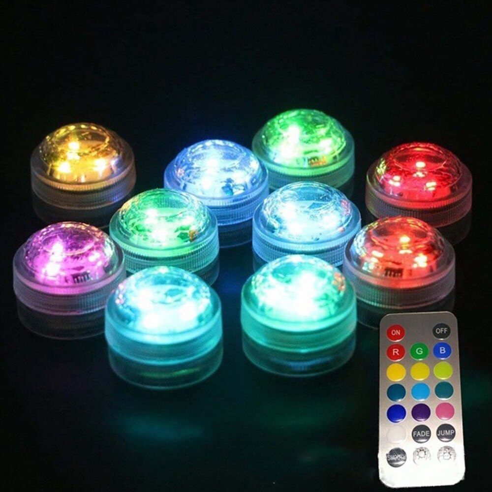 10Pcs LED Remote Controlled RGB Submersible Battery Light Underwater Night Lamp Outdoor Garden Party Decoration Aquarium Light Z